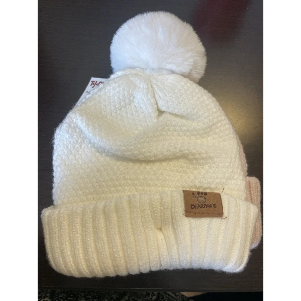 Bearpaw Baby Beanie Hat 2 Pack Set Light Pink White Pom Pom 6-12M BNE32286-I NEW